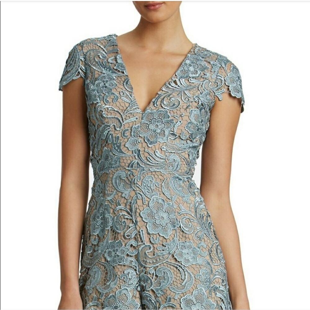 Dress The Population lacey Juliette Romper blue and creamy nude combo XSMALL